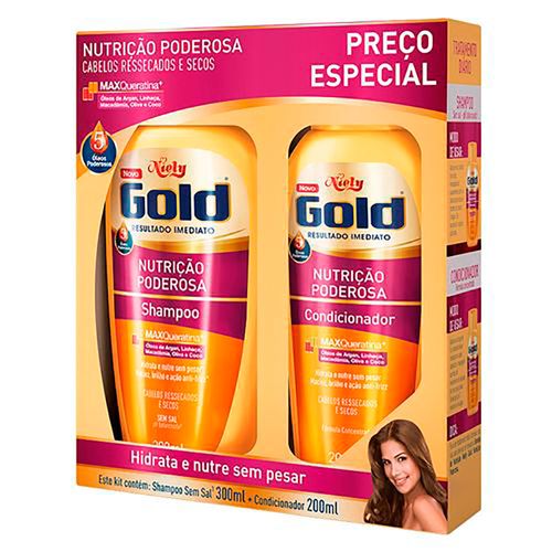 Kit Niely Gold Shampoo 300ml + Condicionador 200ml Nutrição Poderosa