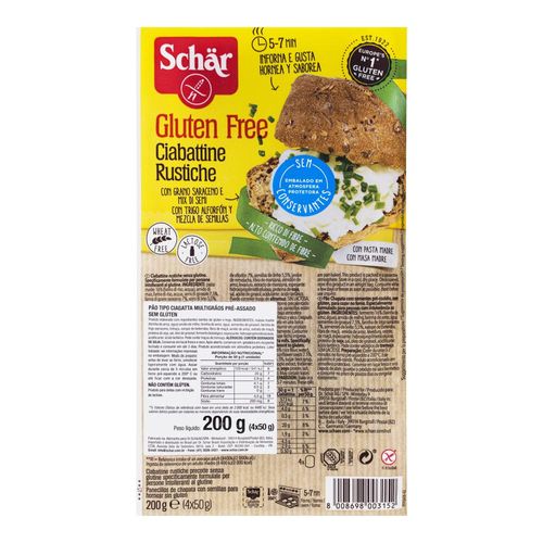 Pão Ciabatta Multigrãos sem Glúten Zero Lactose Schär Bandeja 200g