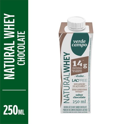 Shake Verde Campo Lacfree Natural Whey Chocolate Caixa 250ml