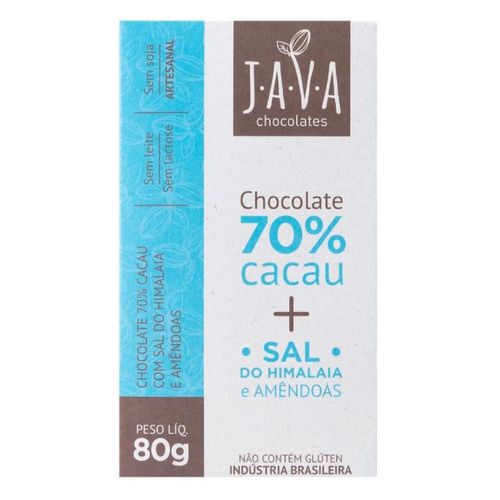 Chocolate Java Chocolates 70% Cacau + Sal do Himalaia e Amêndoas 80g