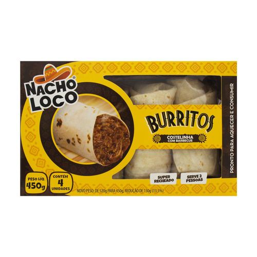 Burritos Nacho Loco Costelinha com Barbecue Caixa 450g com 4 Unidades