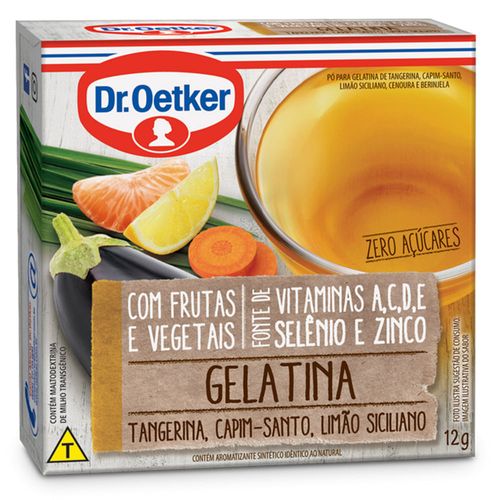 Gelatina em Pó Dr. Oetker Tangerina, Capim Santo e Limão Siciliano Zero Açúcar 12g