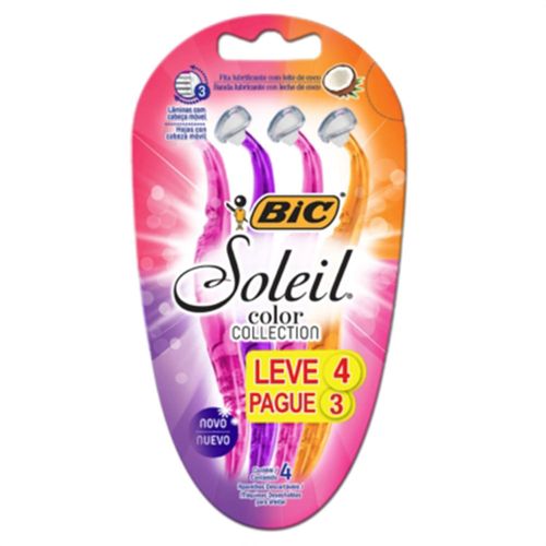 Aparelho de Depilar Descartável Bic Soleil Color Collection Leve 4 Pague 3 Unidades