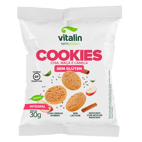 Biscoito Cookie Integral Chia, Maçã e Canela sem Glúten Vitalin Pacote 30g