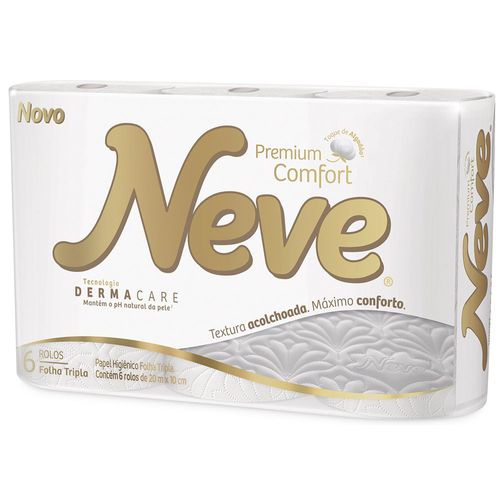 Papel Higiênico Folha Tripla Neve Premium Comfort 20m Pacote 6 Unidades