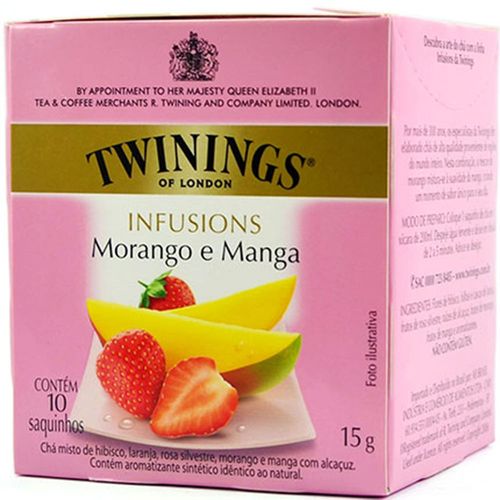 Chá Ervas Inglês Twinings Morango e Manga Caixa com 10 Sachês