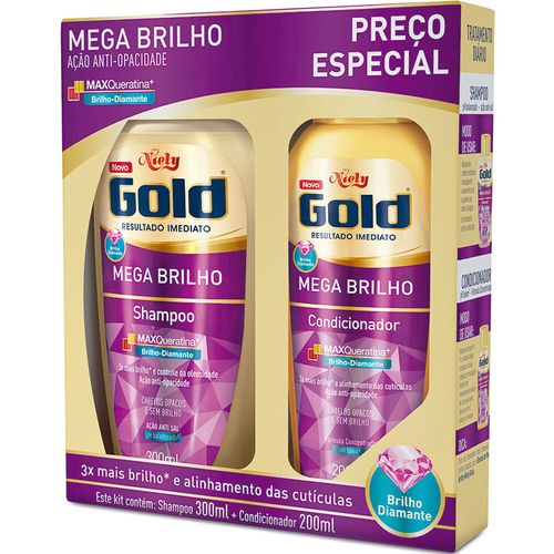 Kit Niely Gold Shampoo 300ml+Condicionador Mega Brilho 200ml