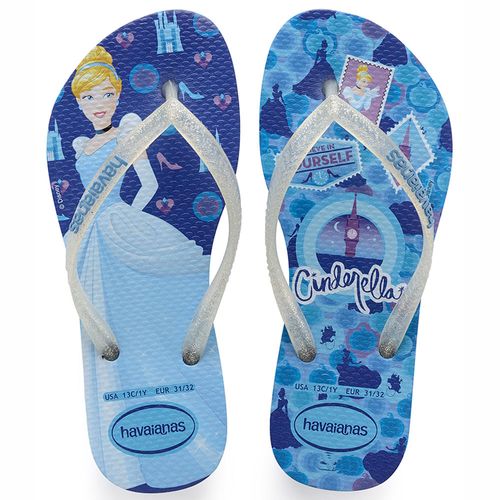 Sandália Havaianas Kids Slim Princess Azul Estrela Nº 33 / 34 Par