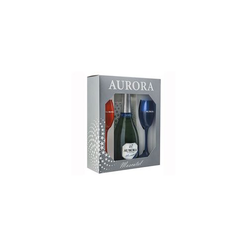 Kit 2 Taças + 1 Espumante Brasileiro Aurora Moscatel Serra Gaúcha 750ml