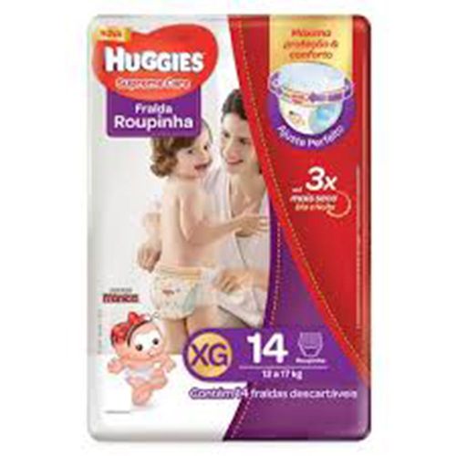 Fralda Descartável Infantil Roupinha Disney Baby Huggies Supreme Care XG 12 a 15kg Pacote 14 Unidades