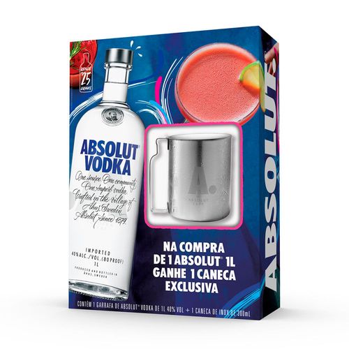 Kit Vodka Destilada Absolut 1L Grátis Caneca Exclusiva