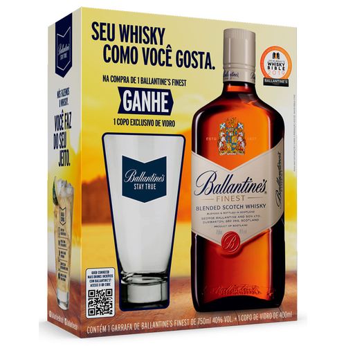 Kit Whisky Ballantines Finest 750ml + Copo 400ml