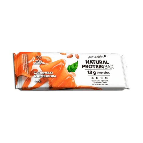 Barra de Proteína Natural Protein Bar Puravida Caramelo e Amendoim 60g