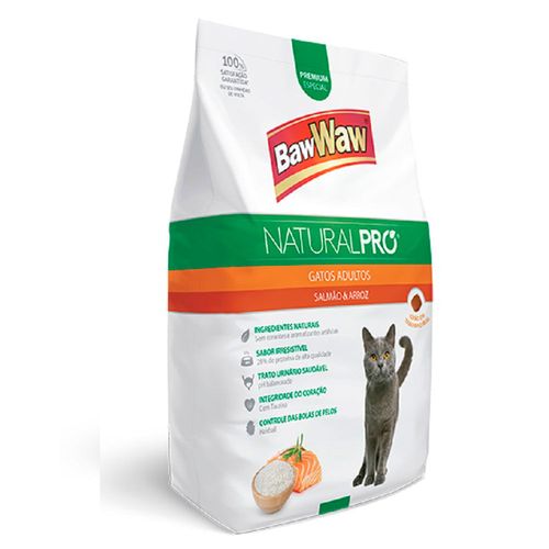Ração BawWaw Natural Pró Para Gatos Adultos Sabor Salmão e Arroz 1kg