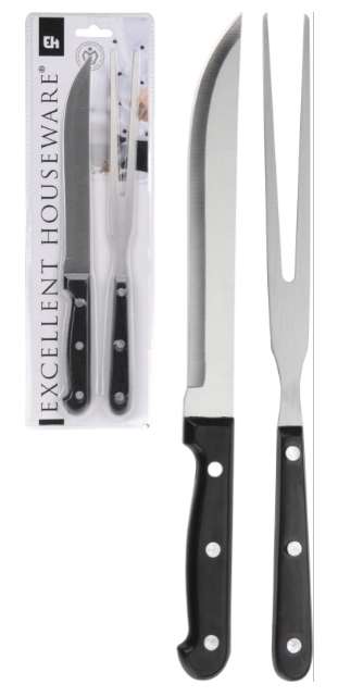 Conjunto Faca E Garfo Para Churrasco Cabo Preto Eh Della Cucina 2un