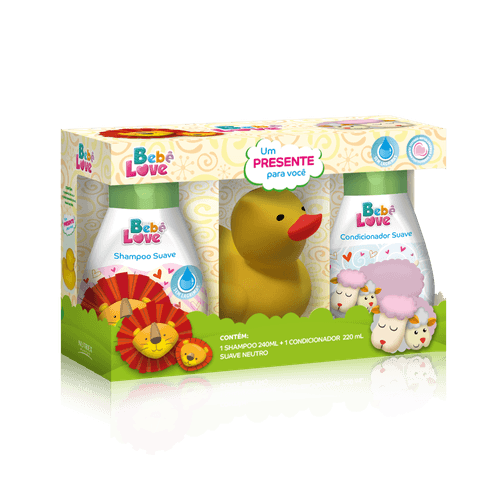 Kit Shampoo 240ml + Condicionador 220ml Suave Neutro Bebê Love Grátis Presente Amarelo
