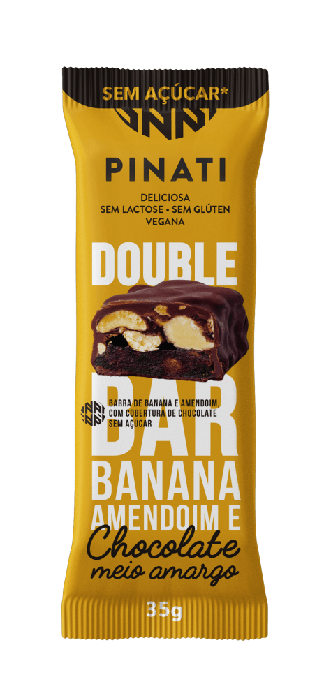 Barra De Nuts Banana E Amendoim Cobertura Chocolate Meio Amargo Sem Açúcar Zero Lactose Super Saúde Pinati Double Bar Pacote 35g