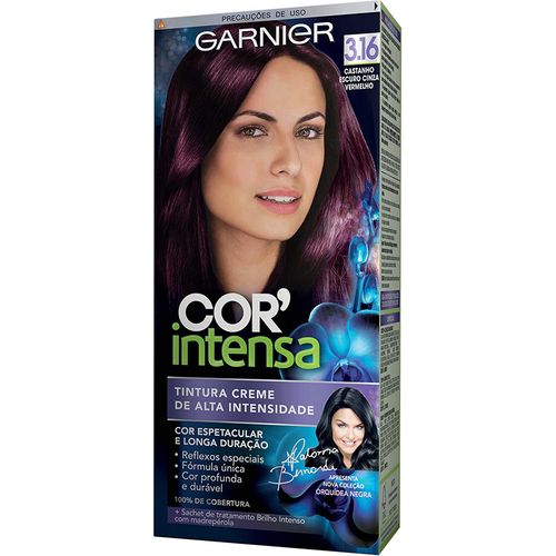 Tintura Permanente Garnier Nutrisse Cor Intensa Castanho Escuro Cinza Vermelho 3.16