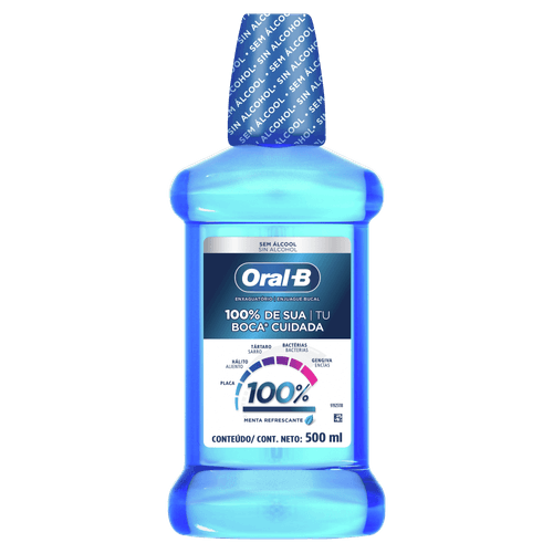 Enxaguante Bucal Zero Álcool Menta Refrescante Oral-B 100% Frasco 500ml