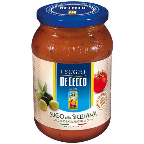 Molho de Tomate com Azeitona Alla Siciliana De Cecco Vidro 400g