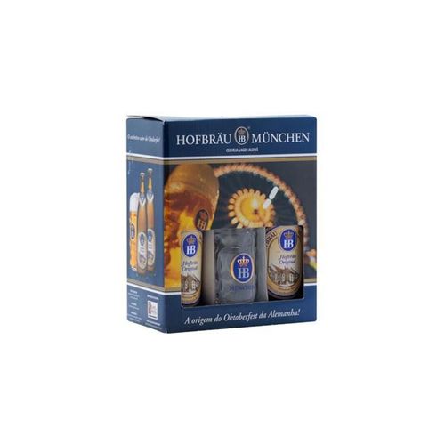 Kit Cerveja Hofbrau HB Munchen 2 Garrafa 500 ml Cada + Copo