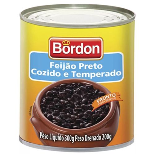 Feijão Pronto Preto Bordon Temperado  Lata 300 g