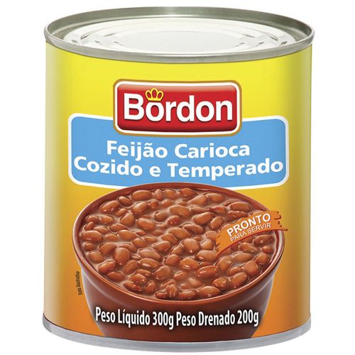 Feijão Pronto Carioca Bordon Temperado Lata 300 g