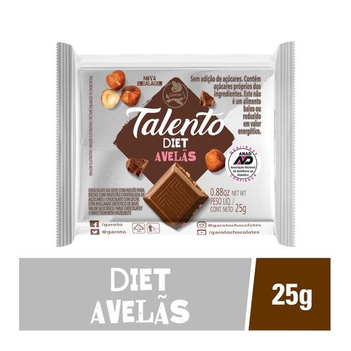 Chocolate Diet Sabor Avelãs Talento Garoto Pacote 25g