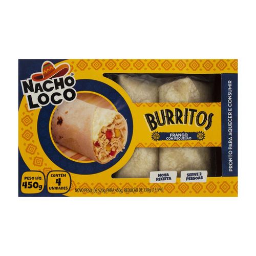 Burritos Frango Com Requeijão Nacho Loco Caixa 450g 4 Unidades