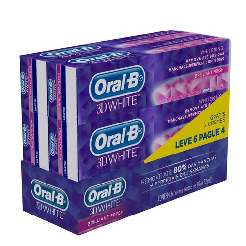 Creme Dental Oral-B 3D White Brilliant Fresh 70g Leve 6 Pague 4
