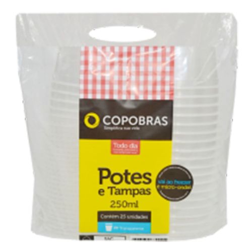 Pote Descartável Copobrás com Tampa 250ml Pacote com 25 Unidades