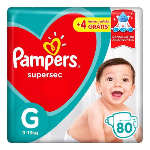 Fralda Descartável Infantil Pampers Supersec G 9 a 13kg Pacote 80 Unidades Leve Mais Pague Menos