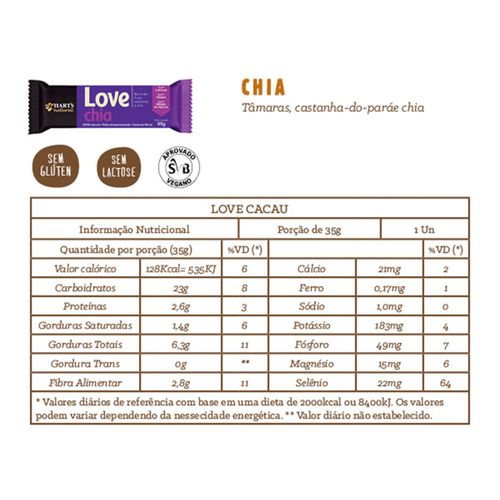 Barra de Cereal Hart's Love Chia sem Glúten Chia 35 g