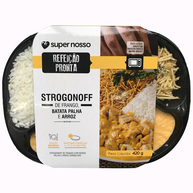 Refeicao-Pronta-Super-Nosso-Strogonoff-de-Frango-Arroz-e-Batata-Palha-420g
