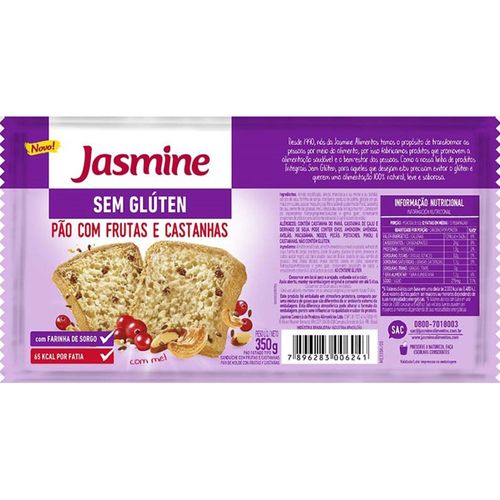 Pão de Forma Jasmine Frutas e Castanhas Sem Glúten Pacote 350g