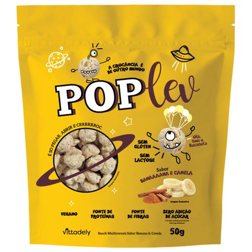 Snack Vegano PopLev Banana e Canela Sem Glúten 50g