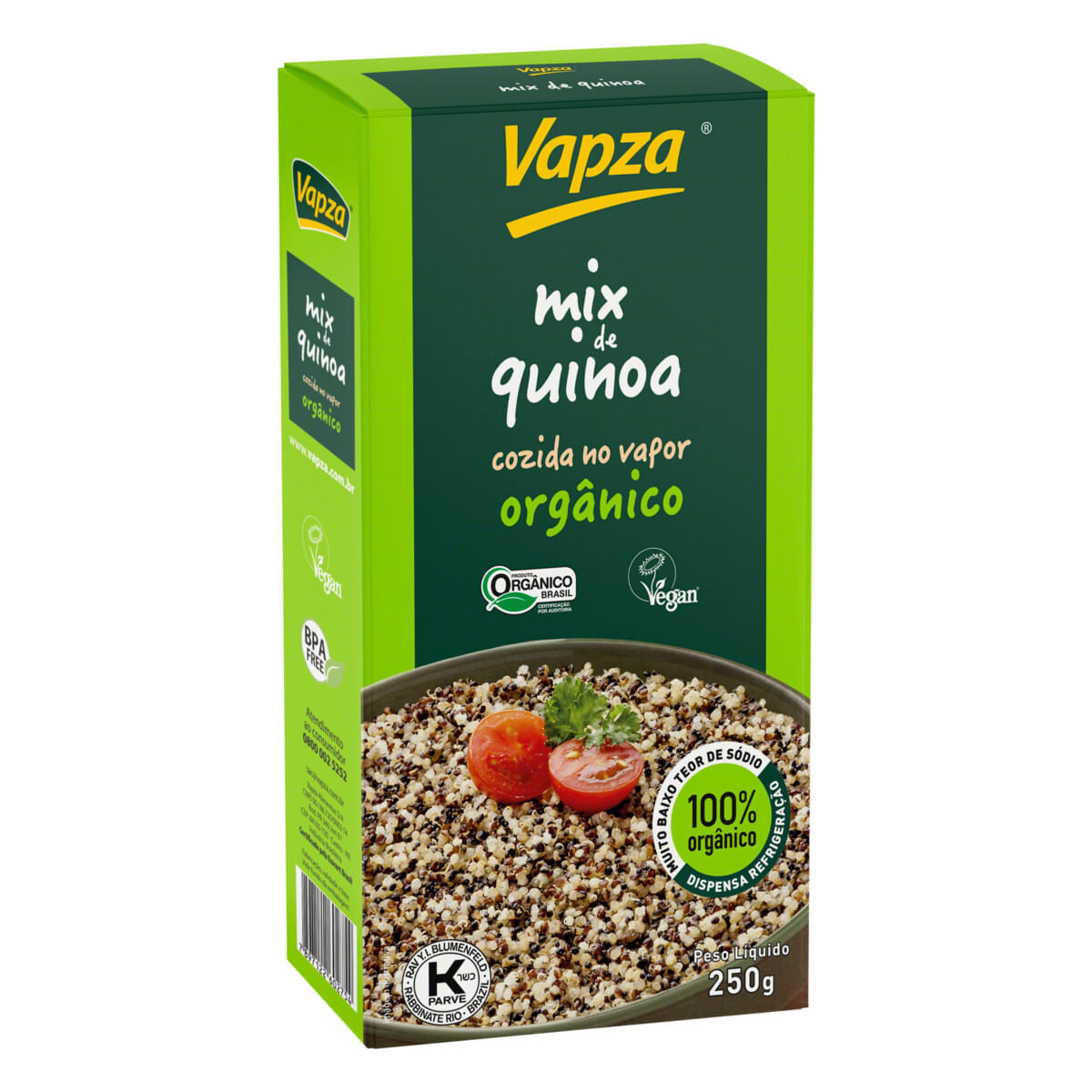 Mix de Quinoa Cozida no Vapor Orgânica Vapza Caixa 250g - Supernosso