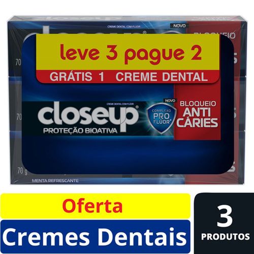 Creme Dental CLOSE UP Proteção Bioativa Bloqueio Anticáries 70g Leve 3 Pague 2