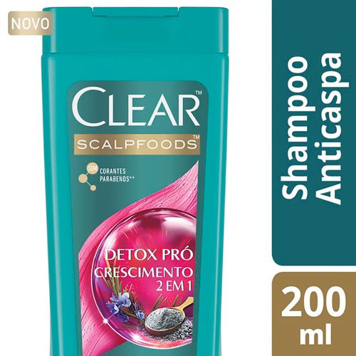 Shampoo 2 em 1 Anticaspa Clear Scalpfoods Detox Pró Crescimento 200ml