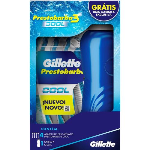 Kit 4 Aparelhos Descartáveis para Barbear Gillette Prestobarba3 Cool Grátis 1 Garrafa Exclusiva
