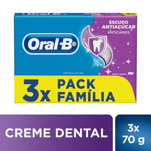 Creme Dental Oral-B Escudo Antiaçúcar Anticáries 70g - Pack Família