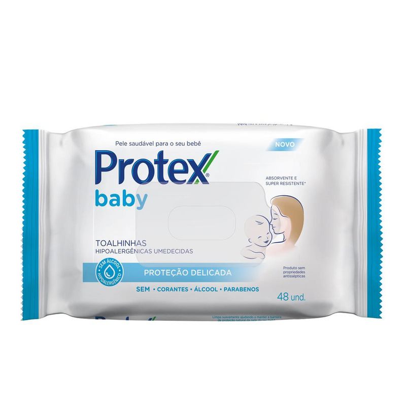 Lencos-Umedecidos-para-bebes-Protex-Baby-Delicate-Care-Embalagem-com-48-lencos