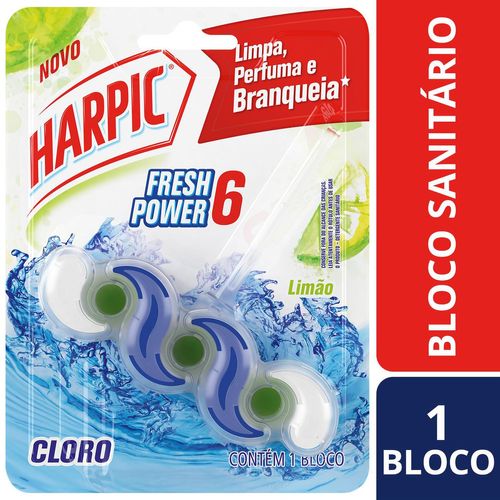 Bloco Sanitário Harpic Fresh Power 6 com Cloro Desinfeta e Branqueia