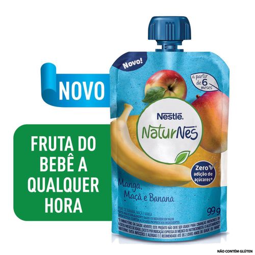 Purê de Frutas de Manga, Maçã e Banana sem Adição de Açúcar Naturnes Squeeze 99g