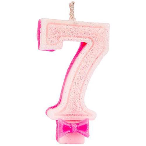 Vela de Aniversário Regina Super Glitter Nº 7 Rosa Unidade