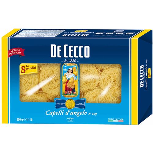 Macarrão de Sêmola de Trigo Grano Duro Capelli d’Angelo 209 De Cecco Pacote 500g