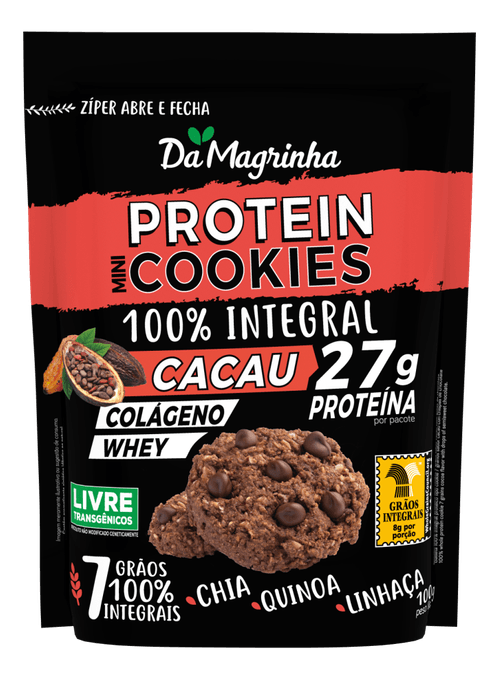 Biscoito Mini Cookies Integral Cacau 27 g Protein Da Magrinha 100 g