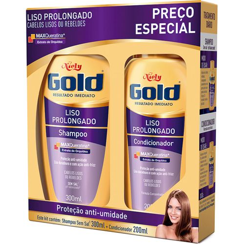 Kit Niely Gold Shampoo 300ml + Condicionador 200ml Orquídea Liso Prolongado