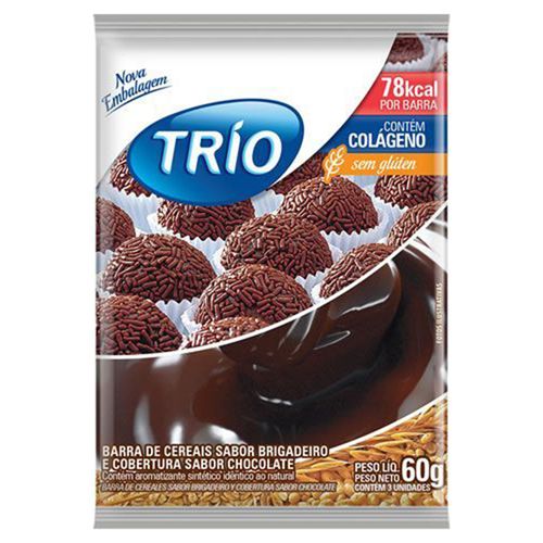 Barra de Cereais Trio Light Brigadeiro com Cobertura de Chocolate Caixa 60 g com 3 Unidades