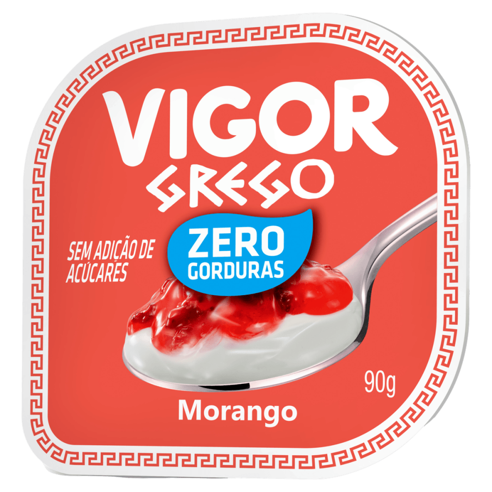 Iogurte Desnatado Grego Calda Morango Vigor Pote 90g - Supernosso